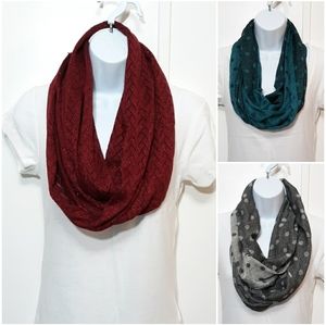 Infinity Scarfs 3 pack Maroon, turquoise, black